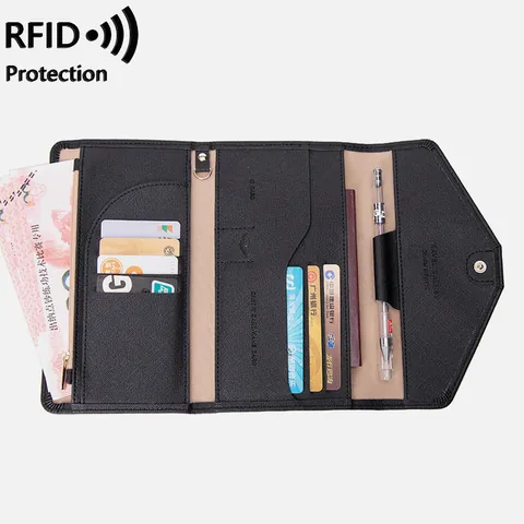 RFID Blocking Travel Passport Holder PU Leather Multi-functional Document Wallet For Passport Credit Cards Ticket Women Men