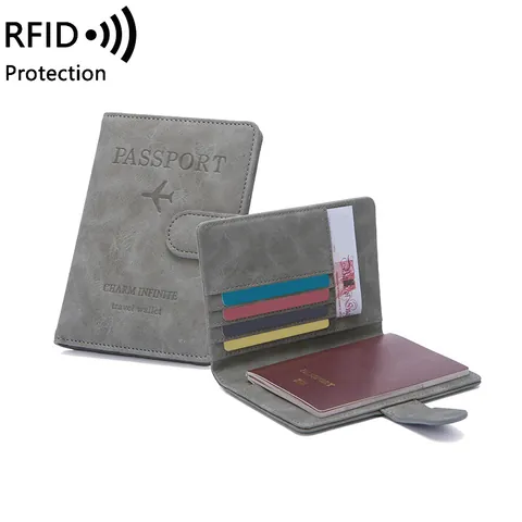 Porta Passaporto in Pelle PU Con Protezione RFID Portafoglio da Viaggio Multifunzionale Per Uomo Donna Custodia Protettiva