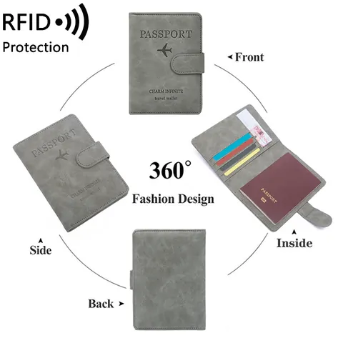 Porta Passaporto in Pelle PU Con Protezione RFID Portafoglio da Viaggio Multifunzionale Per Uomo Donna Custodia Protettiva