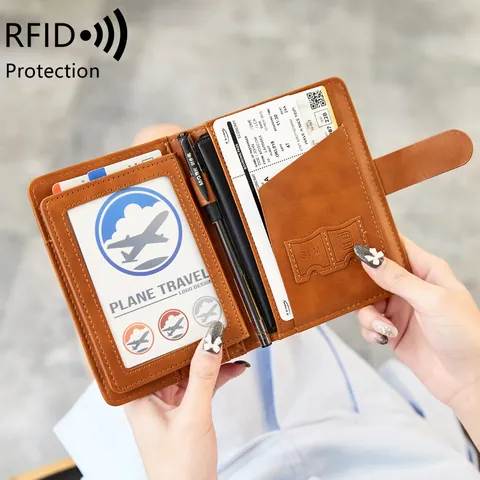 RFID Blocking PU Leather Passport Holder Travel Wallet Card Case With Airplane Logo For Men Women Travel Essentials