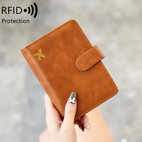 RFID Blocking PU Leather Passport Holder Travel Wallet Card Case With Airplane Logo For Men Women Travel Essentials