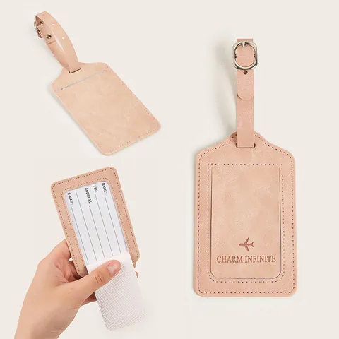 Étiquette à Bagage Minimaliste en Cuir PU pour Valises Sac de Voyage Étiquette d'Identification avec Motif Avion Sangle Réglable