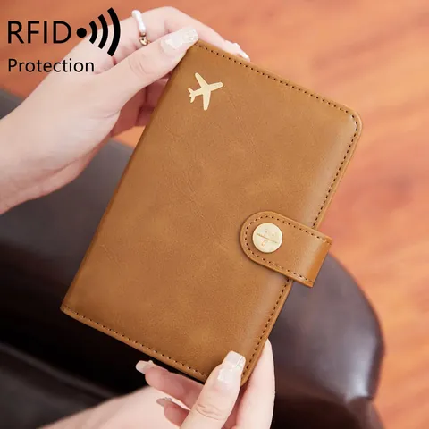 Porta Passaporto con Blocco RFID in Pelle PU Portafoglio da Viaaggio Multifunzionale Con Icona Aereo Per Uomini Donne Custodia per Documenti