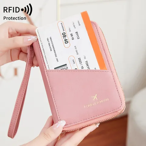 Porte-Passeport Avec Blocage RFID Portefeuille de Voyage en Cuir PU Étui Multifonctionnel À Fermeture Éclair Pour Documents Organisateur Unisexe Accessoires