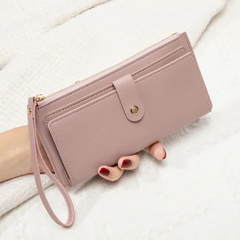 Damen Langes Portemonnaie RFID-Schutz PU-Leder Reißverschluss Schnalle Mehrere Kartenfächer Leicht Mode Handschlaufe Reise Clutch