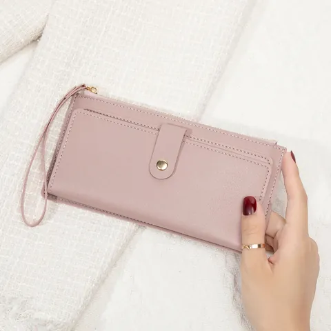 Damen Langes Portemonnaie RFID-Schutz PU-Leder Reißverschluss Schnalle Mehrere Kartenfächer Leicht Mode Handschlaufe Reise Clutch