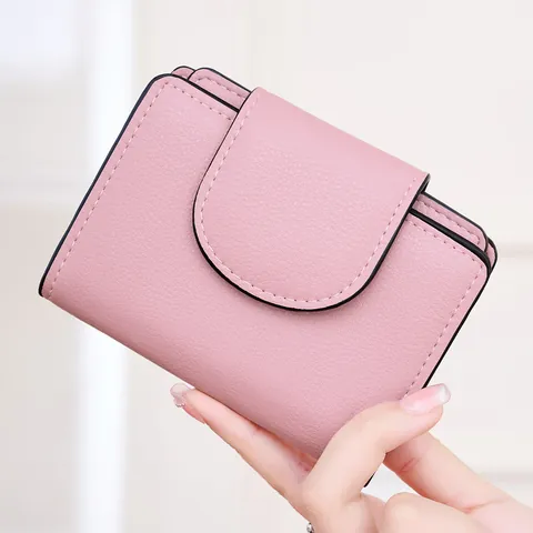 Portefeuille Court Femme Pliage en Trois Protection RFID Cuir PU Avec Plusieurs Emplacements Cartes Fenêtre Photo Mode Petit Porte-monnaie