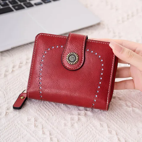 Portefeuille Court Femmes en Cuir PU Avec Protection RFID Design Vintage Ajouré Porte-Cartes Avec Fermeture Éclair