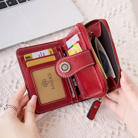 Portefeuille Court Femmes en Cuir PU Avec Protection RFID Design Vintage Ajouré Porte-Cartes Avec Fermeture Éclair