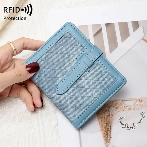 Portafoglio Corto Plaid Vintage da Donna Blocco RFID in Pelle PU Portamonete Pieghevole Slot per Carte Multiple Regalo di Moda