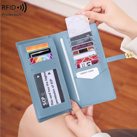 RFID Schutz Damen Lange Brieftasche PU Leder Schlank Multi Kartenschlitz Reise Geldbeutel Clutch Handtasche Mode Geldtasche