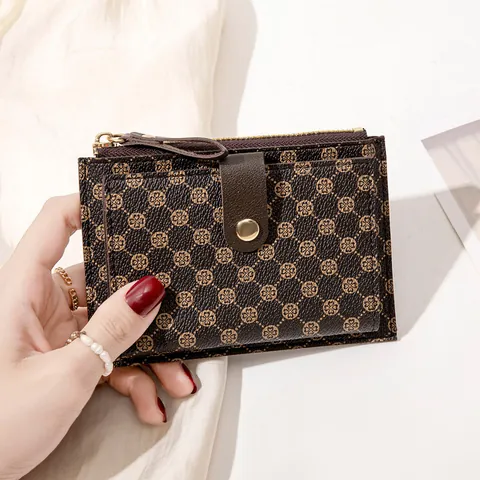 Women Short Wallet Slim Folding Card Holder PU Leather Vintage Clover Monogram Coin Purse RFID Blocking Zip Snap Small Wallet
