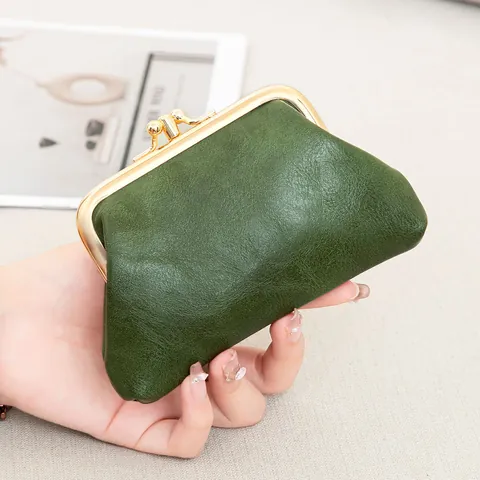 Portamonete Retrò in Pelle PU Con Chiusura a Scatto per Donna Piccola Borsa Portamonete Portatile Con Cornice in Metallo Texture Litchi Custodia per Chiavi e Carte