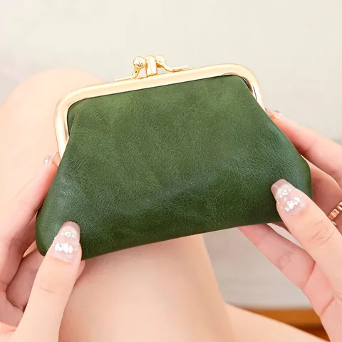 Portamonete Retrò in Pelle PU Con Chiusura a Scatto per Donna Piccola Borsa Portamonete Portatile Con Cornice in Metallo Texture Litchi Custodia per Chiavi e Carte