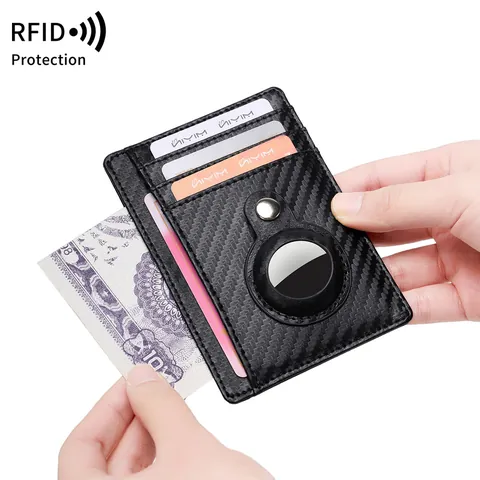 RFID Blocking Slim Card Holder Wallet With AirTag Slot Carbon Fiber Microfiber Minimalist Credit Card Case For Men Women