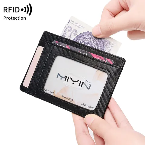 RFID Blocking Slim Card Holder Wallet With AirTag Slot Carbon Fiber Microfiber Minimalist Credit Card Case For Men Women
