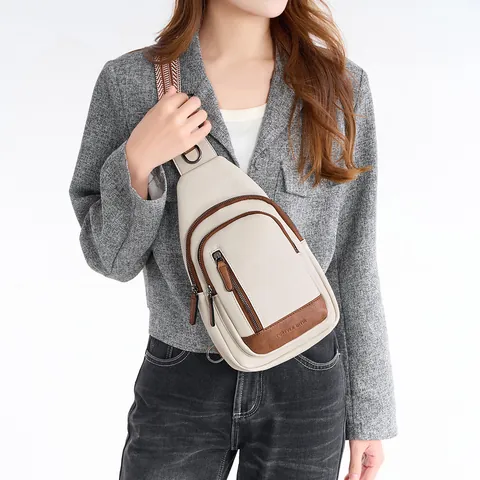 Bolso de Pecho de Cuero PU para Mujer Vintage Bloque de Color Con Correa Ancha Tejida Geométrica Multi Bolsillo Cremallera Gran Capacidad Bolso Bandolera Casual