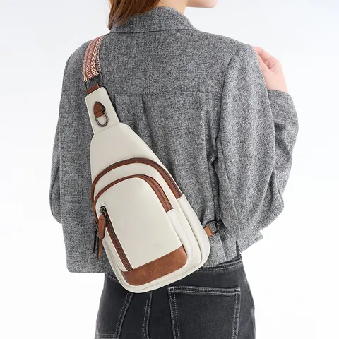 Bolso de Pecho de Cuero PU para Mujer Vintage Bloque de Color Con Correa Ancha Tejida Geométrica Multi Bolsillo Cremallera Gran Capacidad Bolso Bandolera Casual