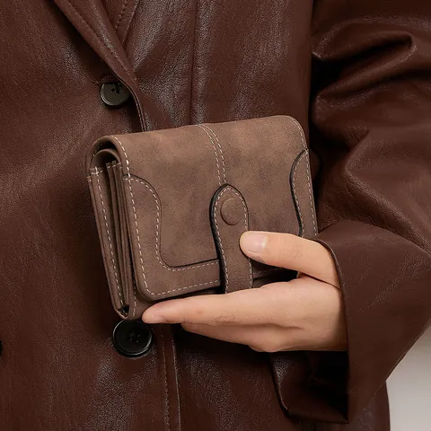 Damen Vintage Matte PU Leder Kurze Geldbörse RFID Schutz Mehrere Kartenschlitze Reißverschlusstasche Mode Minimalistisch Kleiner Geldbeutel