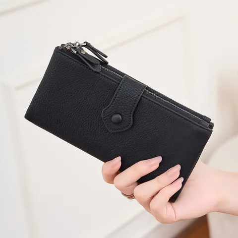 Damen Lange Brieftasche Doppelreißverschluss Lychee Muster PU Leder Mehrere Schlitze Große Kapazität RFID Schutz Mode Handheld Geldbörse