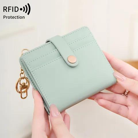 Protezione RFID Portafoglio da Donna in Pelle PU Bifold Ultra Sottile Porta Carte di Credito Piccolo Portamonete Con Portachiavi Portafoglio Donna Moda