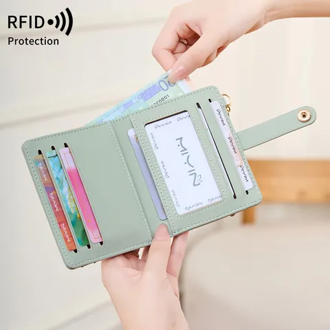 Protezione RFID Portafoglio da Donna in Pelle PU Bifold Ultra Sottile Porta Carte di Credito Piccolo Portamonete Con Portachiavi Portafoglio Donna Moda