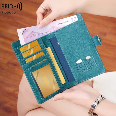 Portapassaporto Con Protezione RFID in Pelle PU Portafoglio da Viaggio Multifunzionale Con Slot per Carte e SIM
