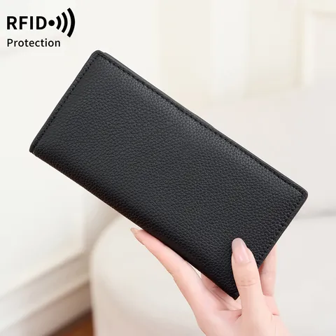 RFID-Schutz Damen Lange Geldbörse PU-Leder Schlank Kartenhalter Multifunktionale Clutch Tasche Reise Reisepass Organizer Beutel