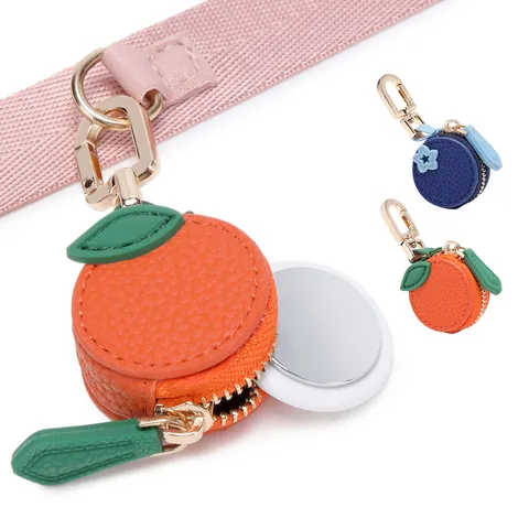 Fruit Shape Polyurethane Leather Coin Purse Bag Charm Keychain Airtag Case Orange Blueberry Cherry Cute Pendant Accessory