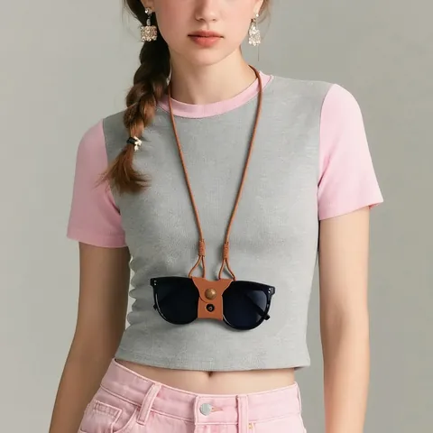 Custodia per Occhiali Portatile in Pelle PU Clip Portaocchiali Anti-smarrimento da Collo Accessorio Moda Versatile