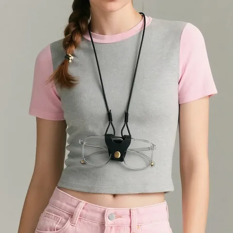 Custodia per Occhiali Portatile in Pelle PU Clip Portaocchiali Anti-smarrimento da Collo Accessorio Moda Versatile