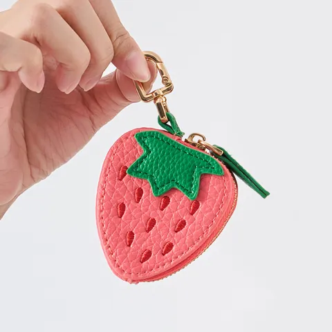 Fruit Shape Mini Coin Purse Bag Charm PU Leather Litchi Pattern Small Storage Pouch With Metal Hook Keychain Accessories