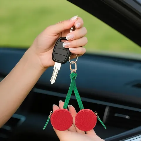 Mini Monedero de Cuero PU con Forma de Fruta Colgante para Bolso Llavero para Mujeres Niñas Fresa Cereza Manzana Aguacate