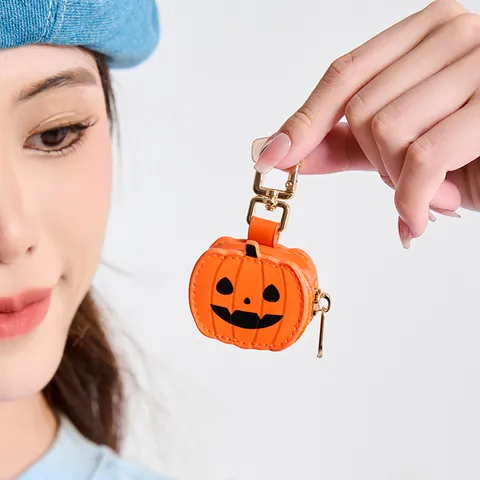 Mini Adorno para Bolso de Calabaza y Telaraña de Halloween Papá Noel Copo de Nieve Llavero Cuero PU Pequeño Monedero Regalo Decoración
