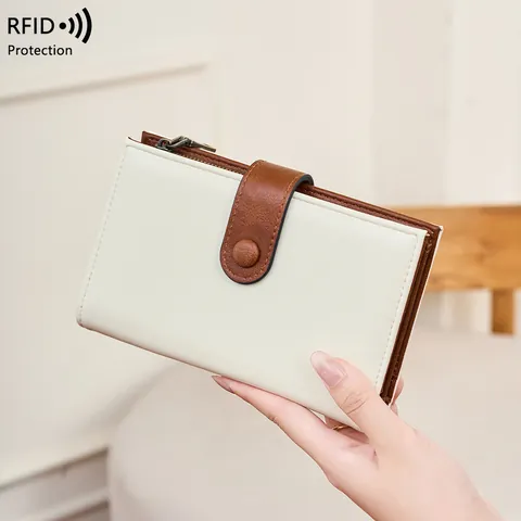 Portafoglio Lungo Donna Protezione RFID Vintage in Pelle PU Triplo Piegamento Porta Passaporto Grande Capacità Viaggio
