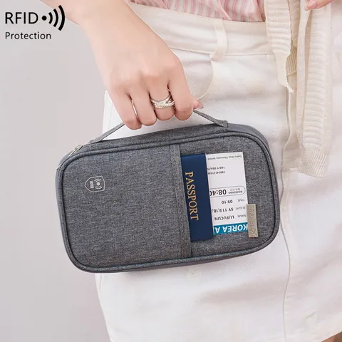 Porta Passaporto da Viaggio con Protezione RFID Portafoglio Nylon Impermeabile Organizzatore Documenti Multifunzionale Borsa Cellulare