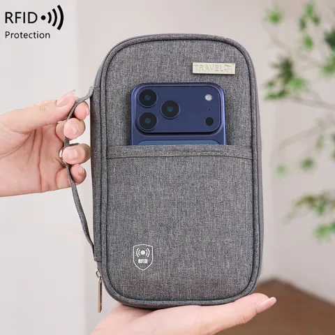 Porta Passaporto da Viaggio con Protezione RFID Portafoglio Nylon Impermeabile Organizzatore Documenti Multifunzionale Borsa Cellulare