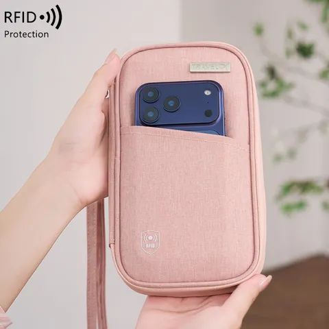 Μπλοκάρισμα RFID Θήκη Διαβατηρίου Αδιάβροχη Νάιλον Τσαντάκι Λαιμού Ταξιδιού Πολυλειτουργική Τσάντα Κινητού Πορτοφόλι Αποθήκευσης Εγγράφων