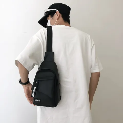 Men's Fashion Nylon Chest Bag Letter Print Sling Bag Waterproof Casual Crossbody Shoulder Bag For Travel Outdoor Sport