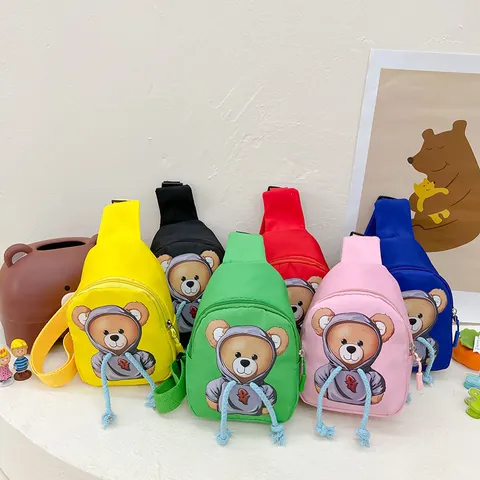 Kids Chest Bag Cute Cartoon Bear Nylon Crossbody Bag Casual Fashion Sling Bag Daily Outdoor Children Waist Bag