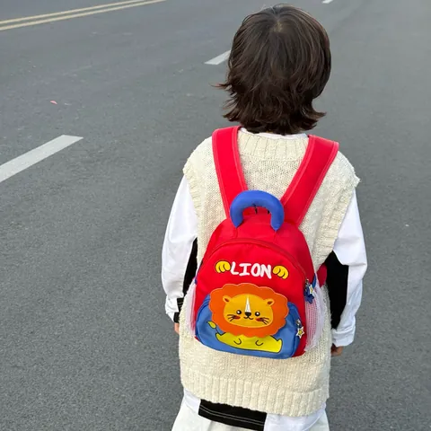 Cartoon Lion Kids Backpack For Kindergarten Toddler Boys Girls Nylon Lightweight Waterproof Cute Animal Schoolbag Travel Daypack