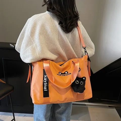 Große Nylon Reisetasche Für Damen Süßes Katzenohren Design Wasserdicht Fitness Handtasche Schultergurt Wochenend Reisetasche
