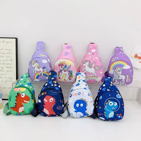 Cute Kids Cartoon Dinosaur Unicorn Chest Bag Lightweight Nylon Adjustable Crossbody Bag For Boys Girls Outdoor Shoulder Pack
