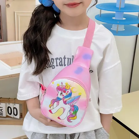 Cute Kids Cartoon Dinosaur Unicorn Chest Bag Lightweight Nylon Adjustable Crossbody Bag For Boys Girls Outdoor Shoulder Pack