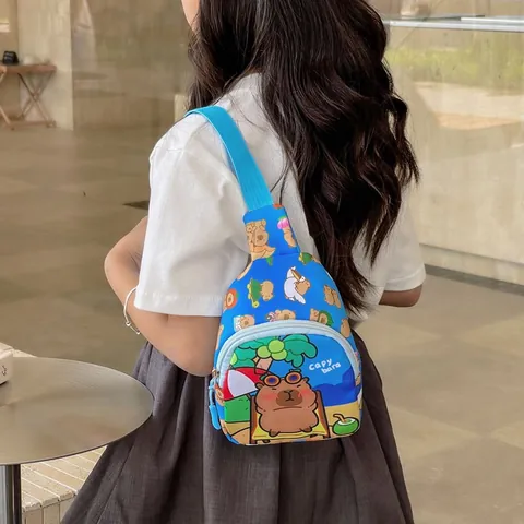 Bolso de Pecho para Niños Lindo Animal de Dibujos Animados Nylon A Cuadros Degradado Bandouliera Ajustable Niños Niñas