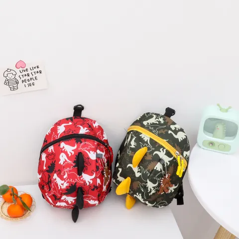 Kids Cartoon Dinosaur Backpack Waterproof Nylon Schoolbag With 3D Fin Printed Toddler Anti Lost Daypack For Boys Girls