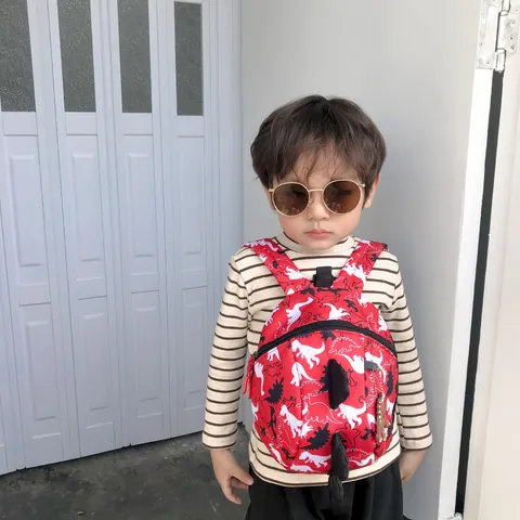 Kids Cartoon Dinosaur Backpack Waterproof Nylon Schoolbag With 3D Fin Printed Toddler Anti Lost Daypack For Boys Girls