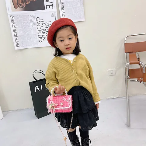 Girls Cute Cotton Linen Mini Handbag Pearl Handle Crossbody Bag With Plush Rabbit Charm Flower Decor Sweet Tweed Style Bag