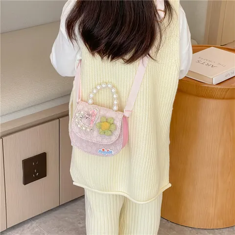 Kids Pearl Handle Crossbody Bag Cute Cartoon Bear Heart Lace Princess Mini Shoulder Bag For Girls Small Messenger Bag Gift