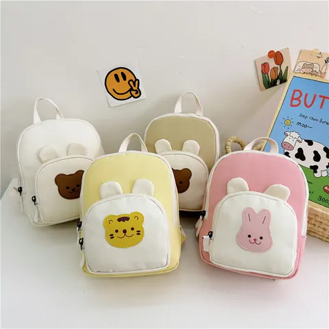 Children's Mini Cartoon Animal Backpack Cute Rabbit Bear Tiger Pattern Canvas Kindergarten School Bag For Toddler Boys Girls